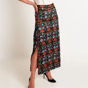 CK Bradley Sanibel Skirt Black Floral Maxi Skirt High Side Slit Women's Medium